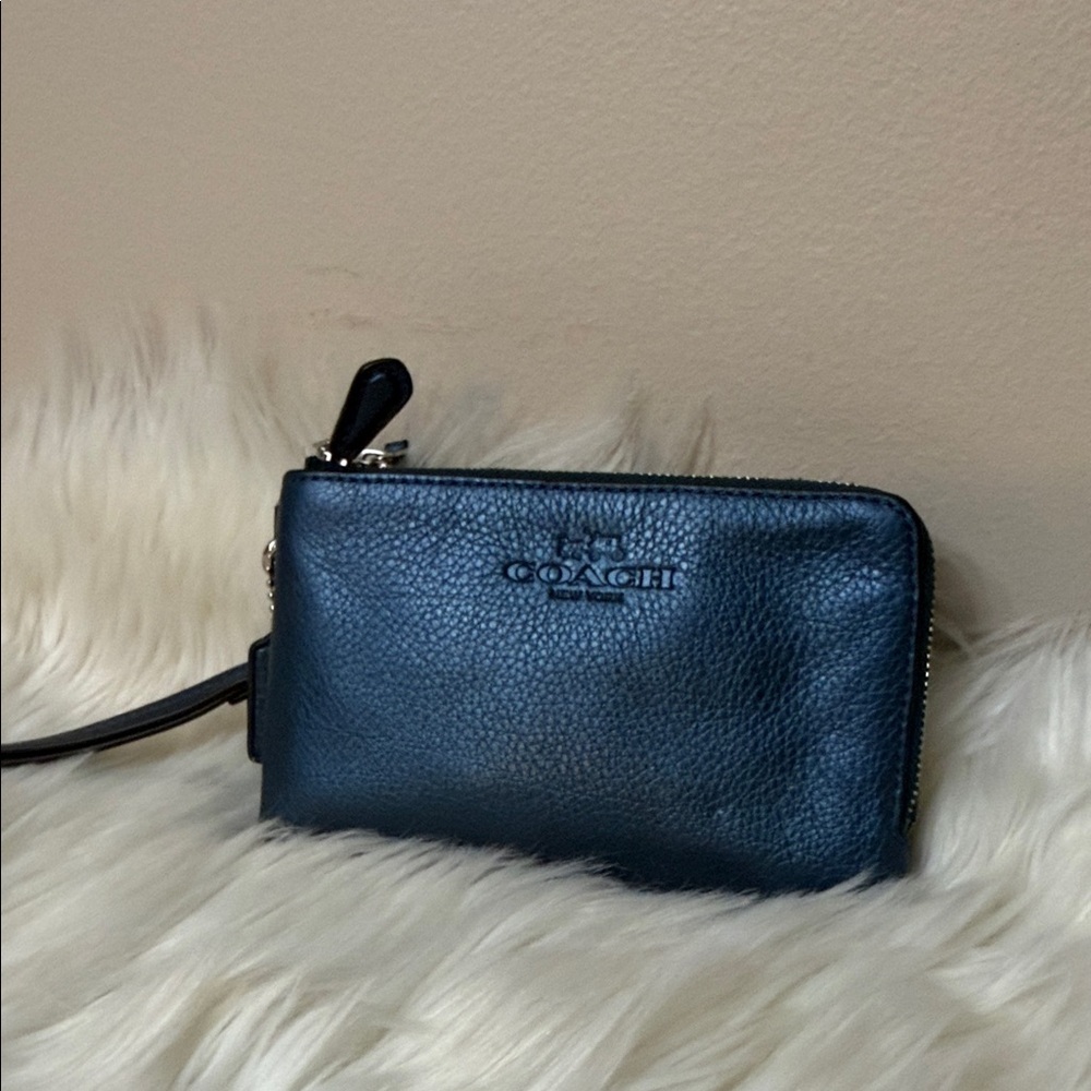 Coach Black Pebbled Leather Zip Wristlet